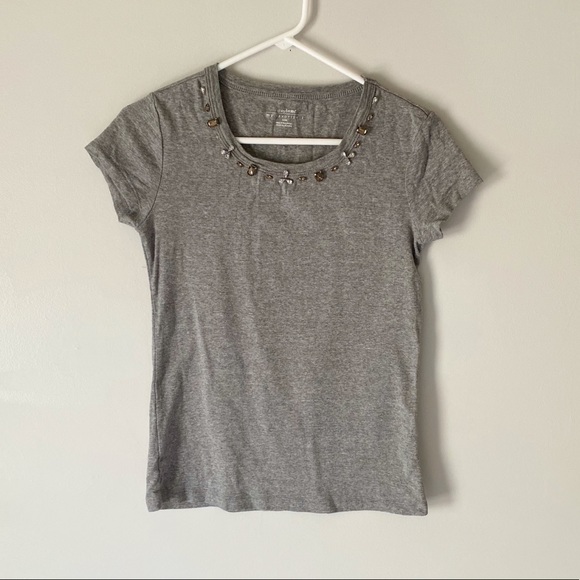 Daisy Fuentes Tops - Daisy Fuentes Women’s Short Sleeve Gray Rhinestone Detail Tee